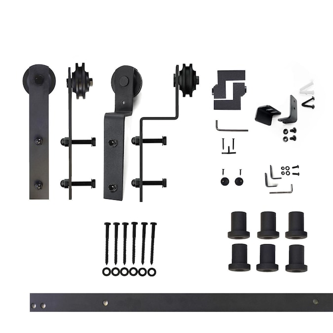 HOMACER 96-in Rustic Black Indoor I-strap Double Bypass Barn Door Hardware Kit