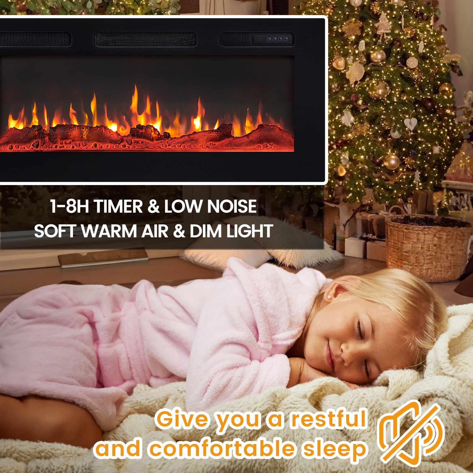 36.33-Inches W Black Wall mount Fan-forced Wall-mount Electric Fireplace with Remote Control Included - Image 3