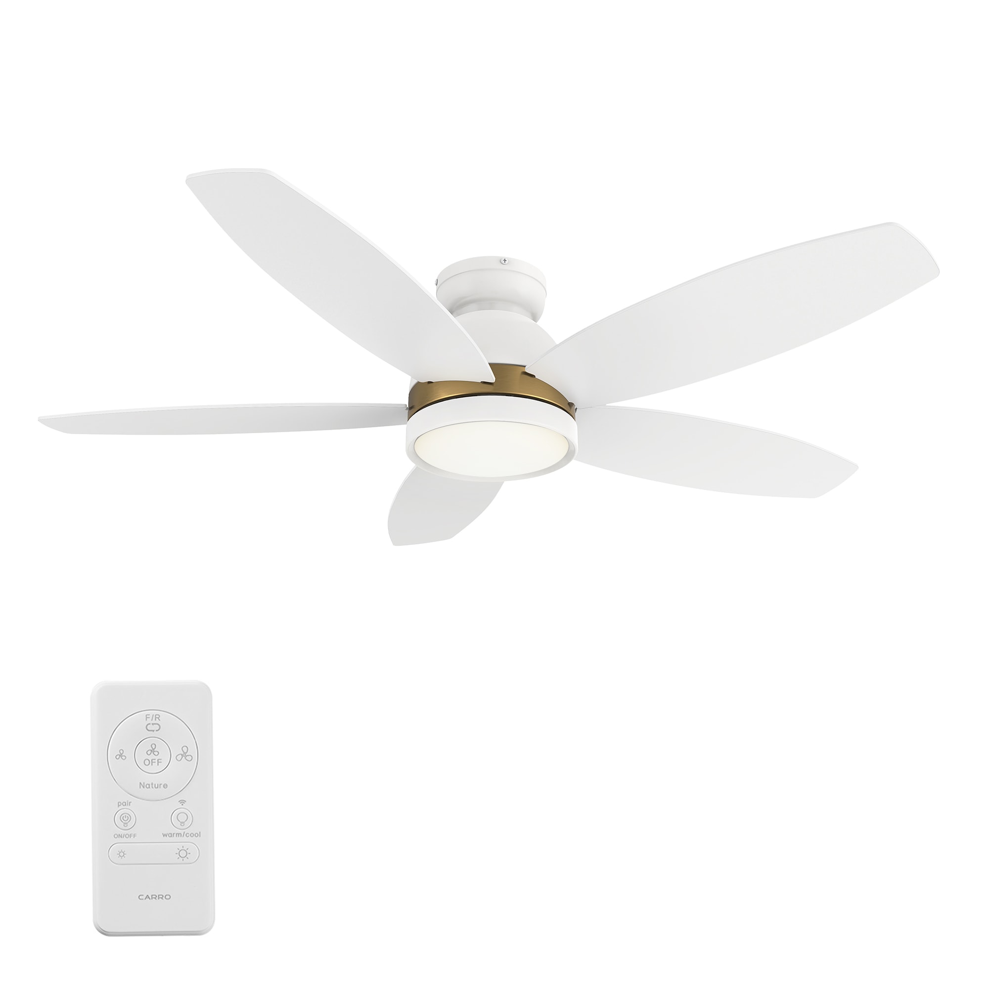 Levi 48-in Integrated LED Outdoor Flush Mount Smart White with White Blades Ceiling Fan With Light - Remote Included ( 5 -Blade )