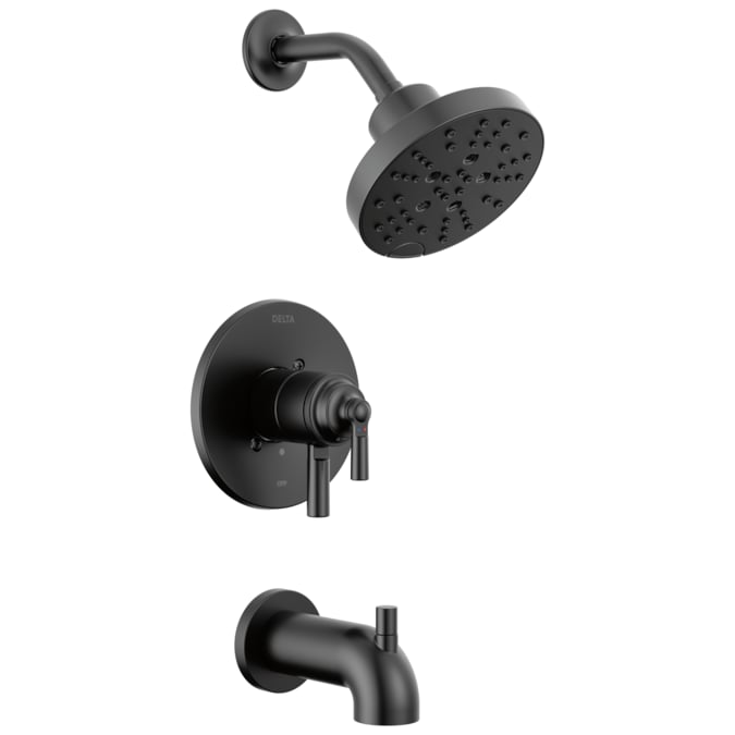 Delta Saylor Matte Black 2-handle Multi-function Round Bathtub and Shower Faucet