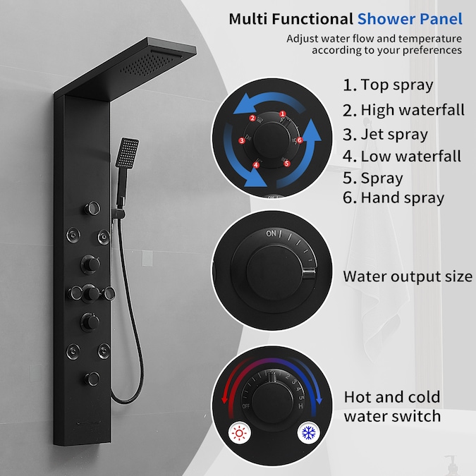 BWE Black-without Temperature Display 8-in Shower Tower System with 3-way Diverter - Image 2