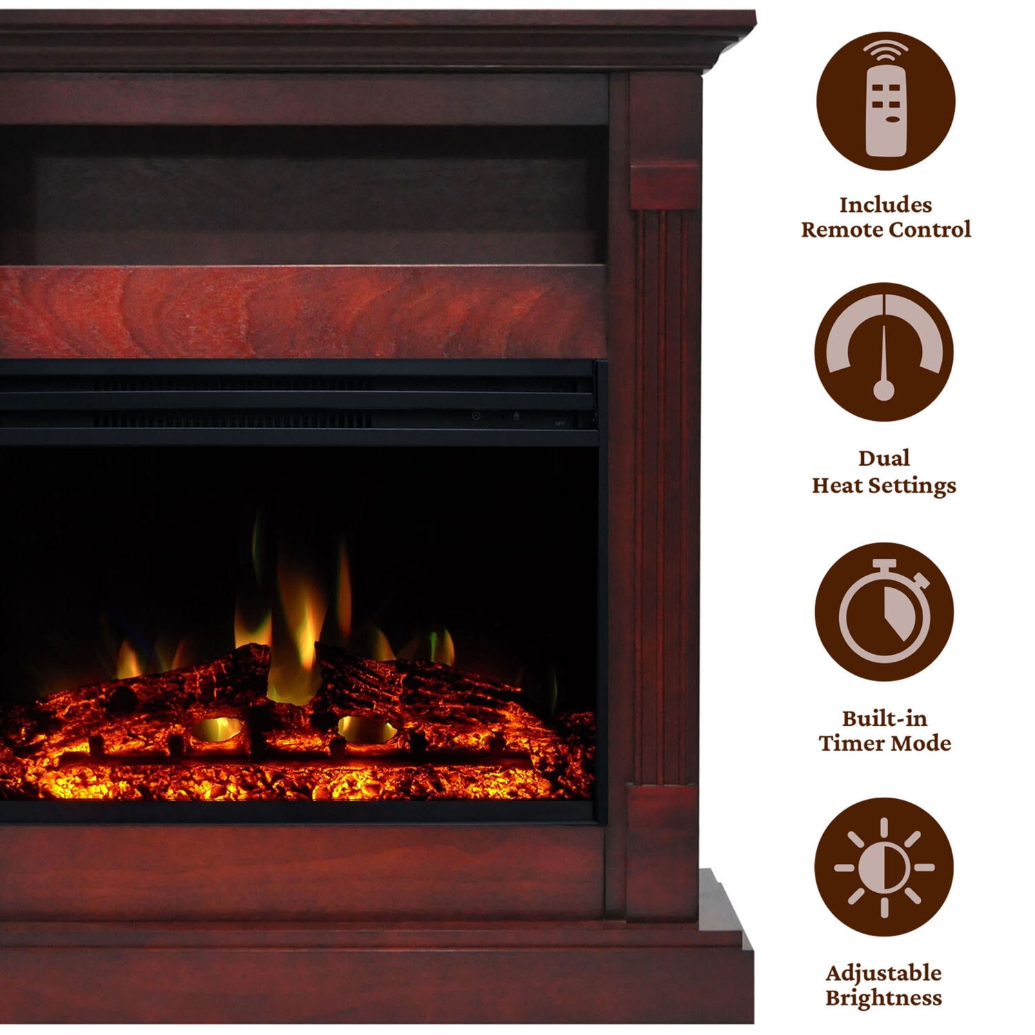 33.9-Inches W Cherry Free standing Fan-forced Flat wall Electric Fireplace with Remote Control Included - Image 2