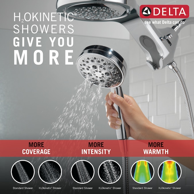 Delta HydroRain H2Okinetic Lumicoat Chrome 7.875-in Round Dual/Combo Rain Shower Head 2.5-GPM (9.5-LPM) - Image 9
