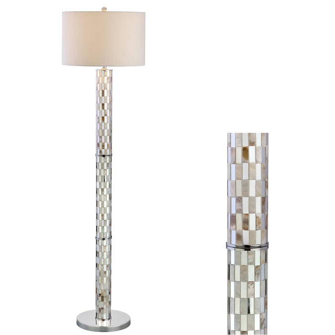 JONATHAN  Y Liam Seashell Mosaic Coastal Traditional 63.5-in Cream/Chrome Shaded Floor Lamp