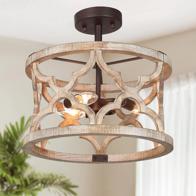 LNC Quaint 3-Light Distressed Gray LED Semi mount light