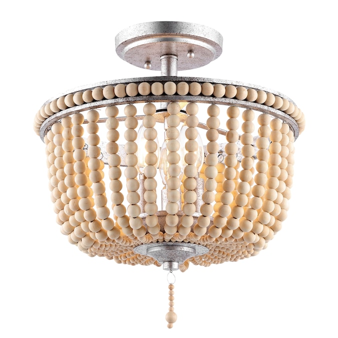 JONATHAN Y Allie Wood Bead/Iron Bohemian Farmhouse 1-Light Antique Nickel LED Semi mount light - Image 3