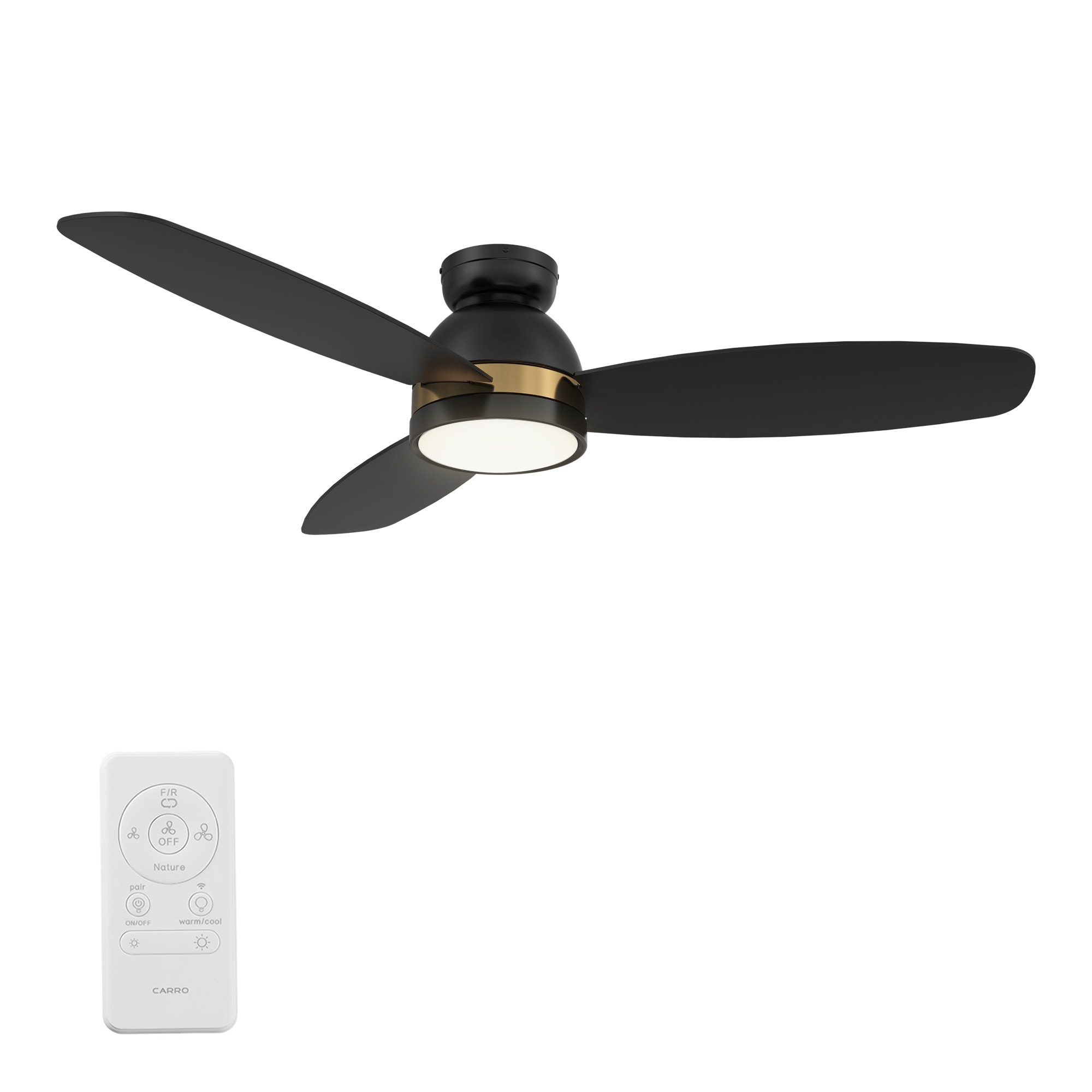 Biscay 48-in Integrated LED Outdoor Flush Mount Smart Black with Black Blades Ceiling Fan With Light - Remote Included ( 3 -Blade )