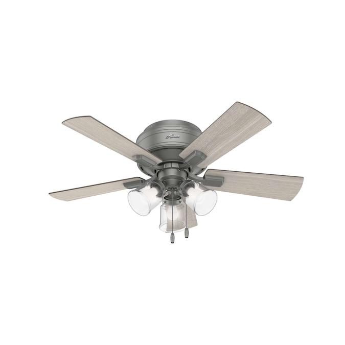 Hunter Crestfield SureSpeed 42-in Matte Silver with Light Gray Oak Blades LED Indoor Flush Mount Ceiling Fan with Light (5-Blade)