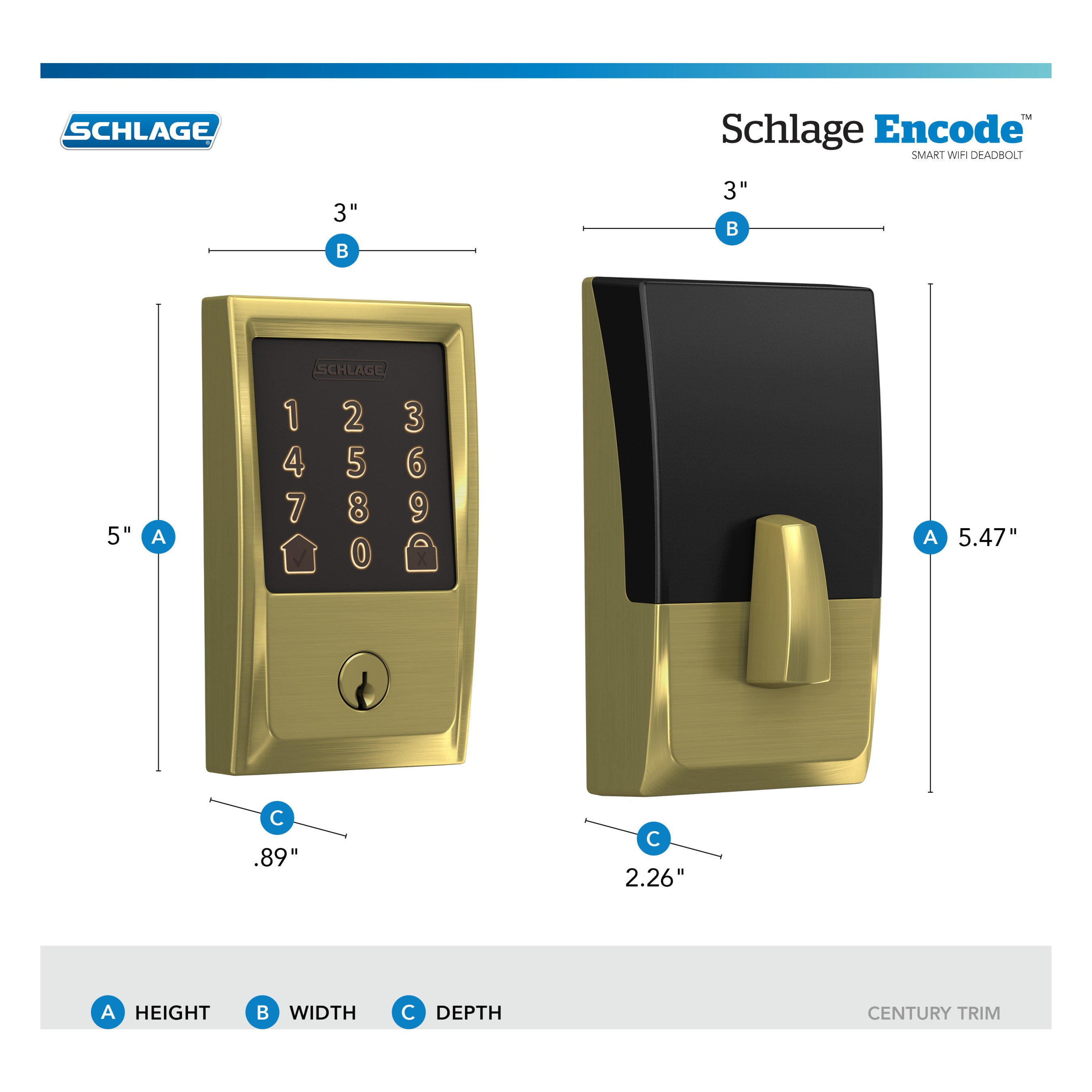 Encode Century Satin Brass Smart Lock Electronic Deadbolt with Wifi Bluetooth and Touchscreen Keypad - Image 7
