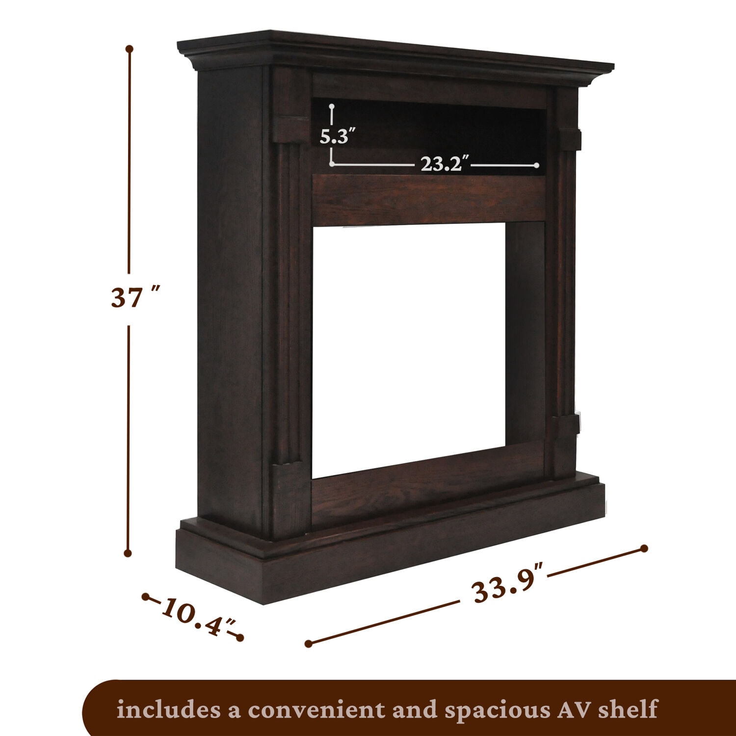 33.9-Inches W Mahogany Free standing Fan-forced Flat wall Electric Fireplace with Remote Control Included - Image 3