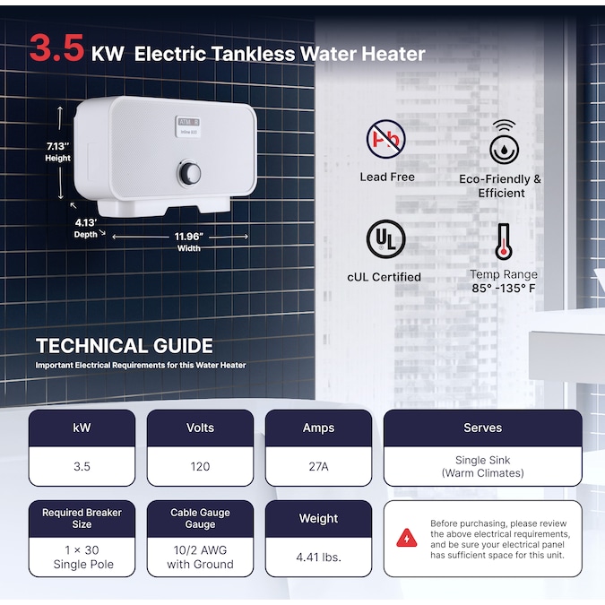 Atmor 800 120-Volt 3.5-kW 0.5-GPM Point Of Use Tankless Electric Water Heater - Image 3