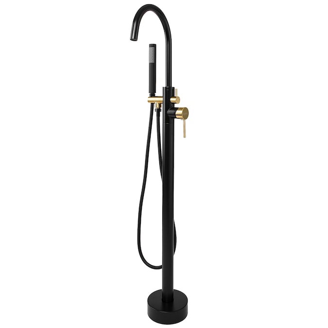 AKDY Black and Gold 1-handle Freestanding Low-arc Bathtub Faucet with Hand Shower (Valve Included)