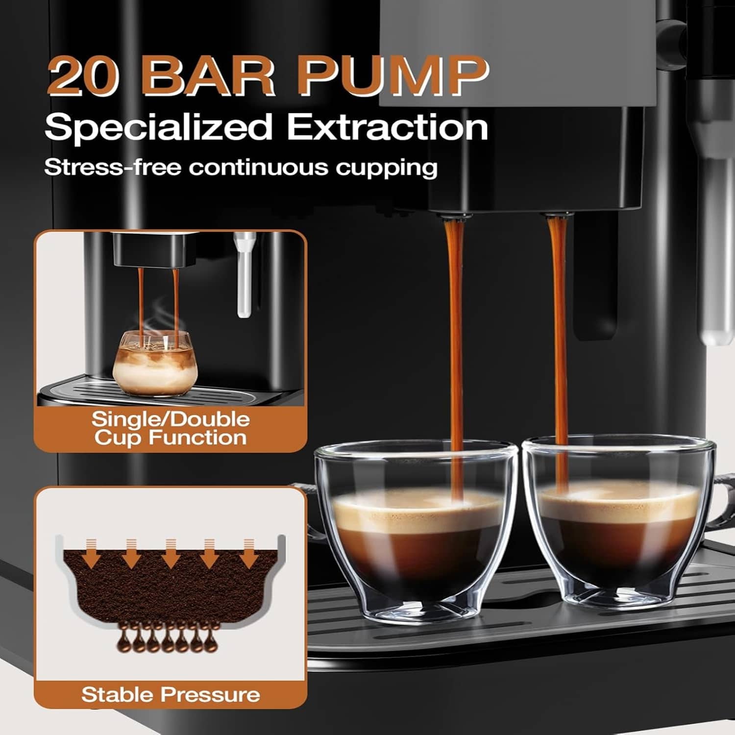 Fully automatic espresso machine with milk frother built-in coffee bean grinder 20 bar touch screen coffee machine with 15 litre water tank (manual milk frother) - Image 4