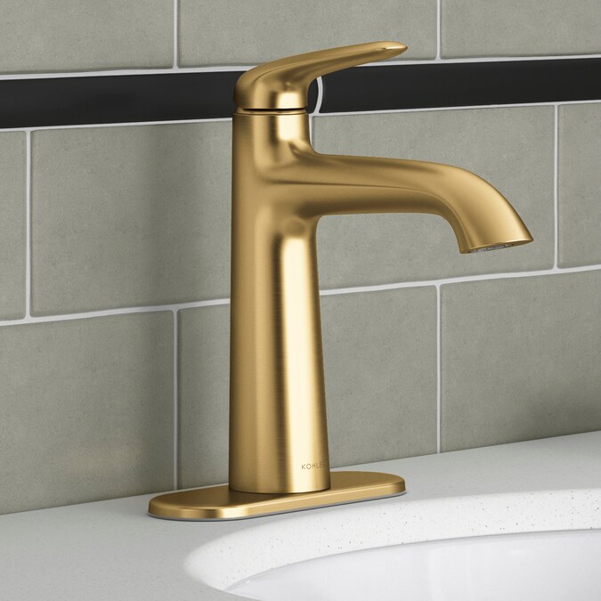 ER Avail Vibrant Moderne Brushed Brass Single Hole 1-Handle WaterSense Bathroom Sink Faucet with Drain and Deck Plate