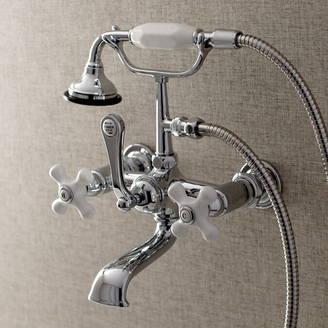 Kingston Brass Vintage Polished Chrome 3-handle Wall-mount Low-arc Bathtub Faucet with Hand Shower (Valve Included) - Image 3