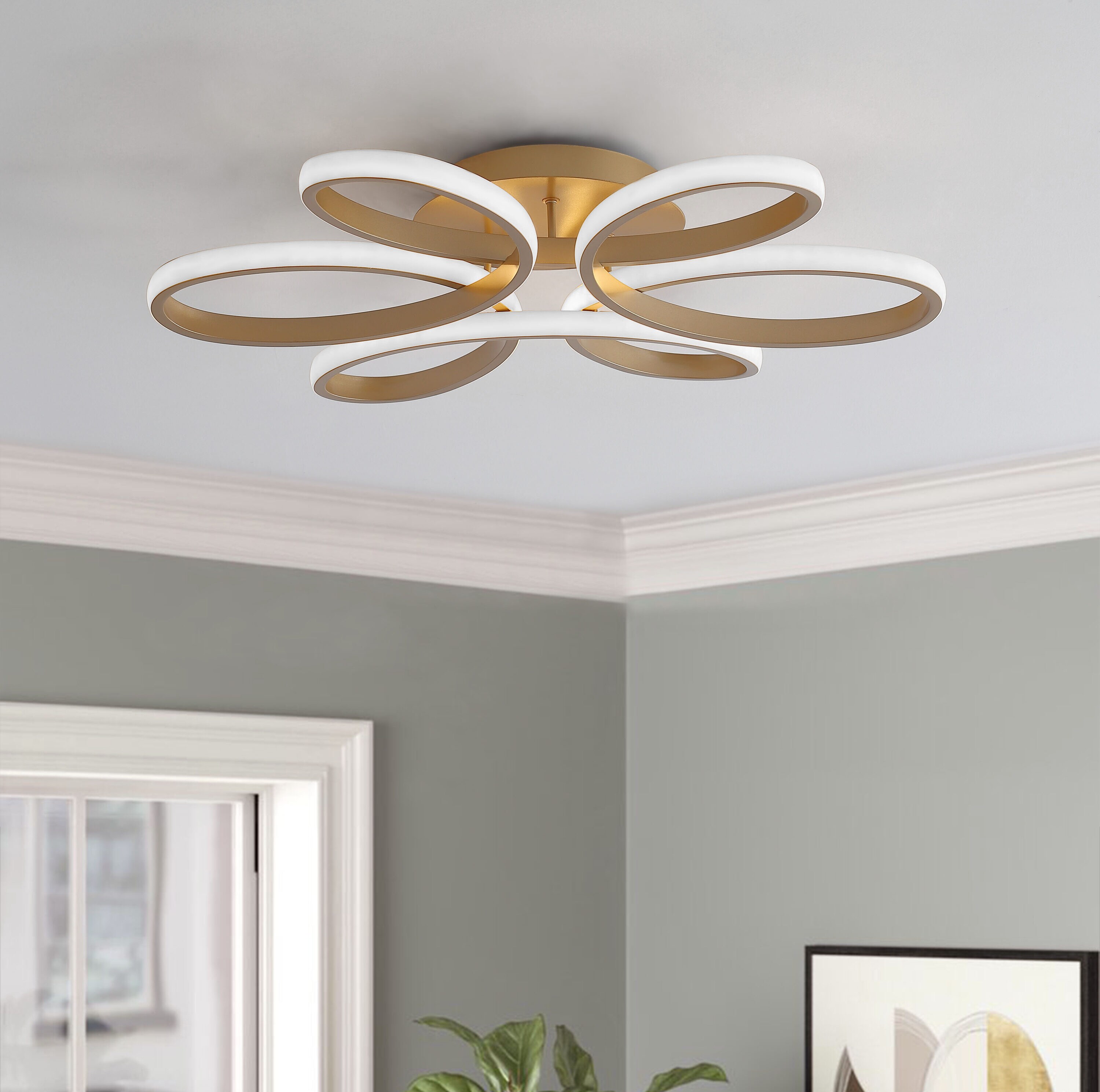 1 -Light 22.8-in Gold Integrated LED Semi Flush Mount Light ENERGY STAR Certified - Image 3