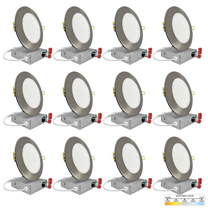 NUWATT Brushed Nickel 6-in 1050-Lumen Switchable Round Dimmable LED Canless Recessed Downlight (12-Pack)