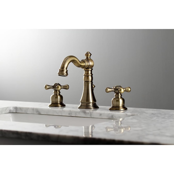 Kingston Brass American Classic Antique Brass Widespread 2-Handle Bathroom Sink Faucet with Drain