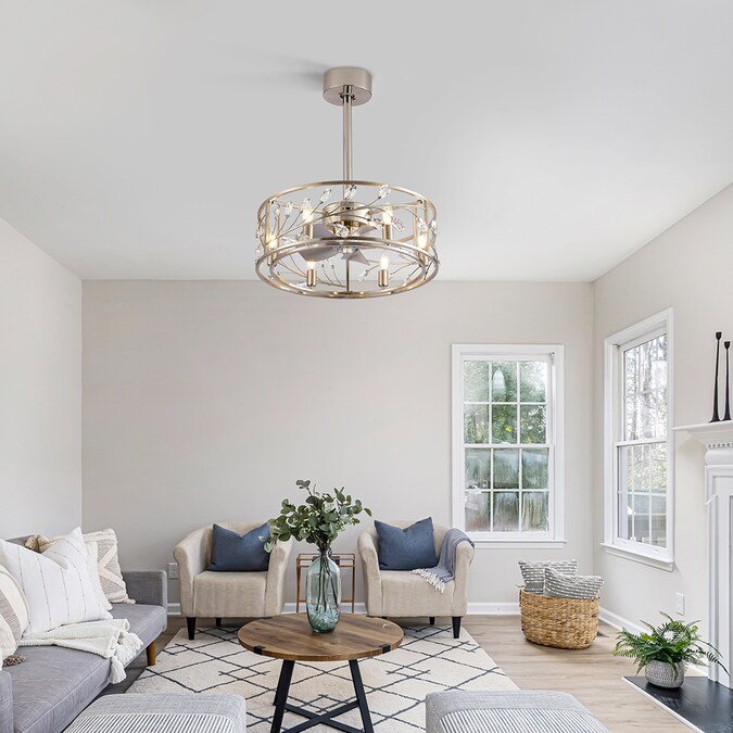 Breezary Fandelier 20-in Nickel with Silver Blades Indoor/Outdoor Cage Ceiling Fan with Light and Remote (5-Blade) - Image 8