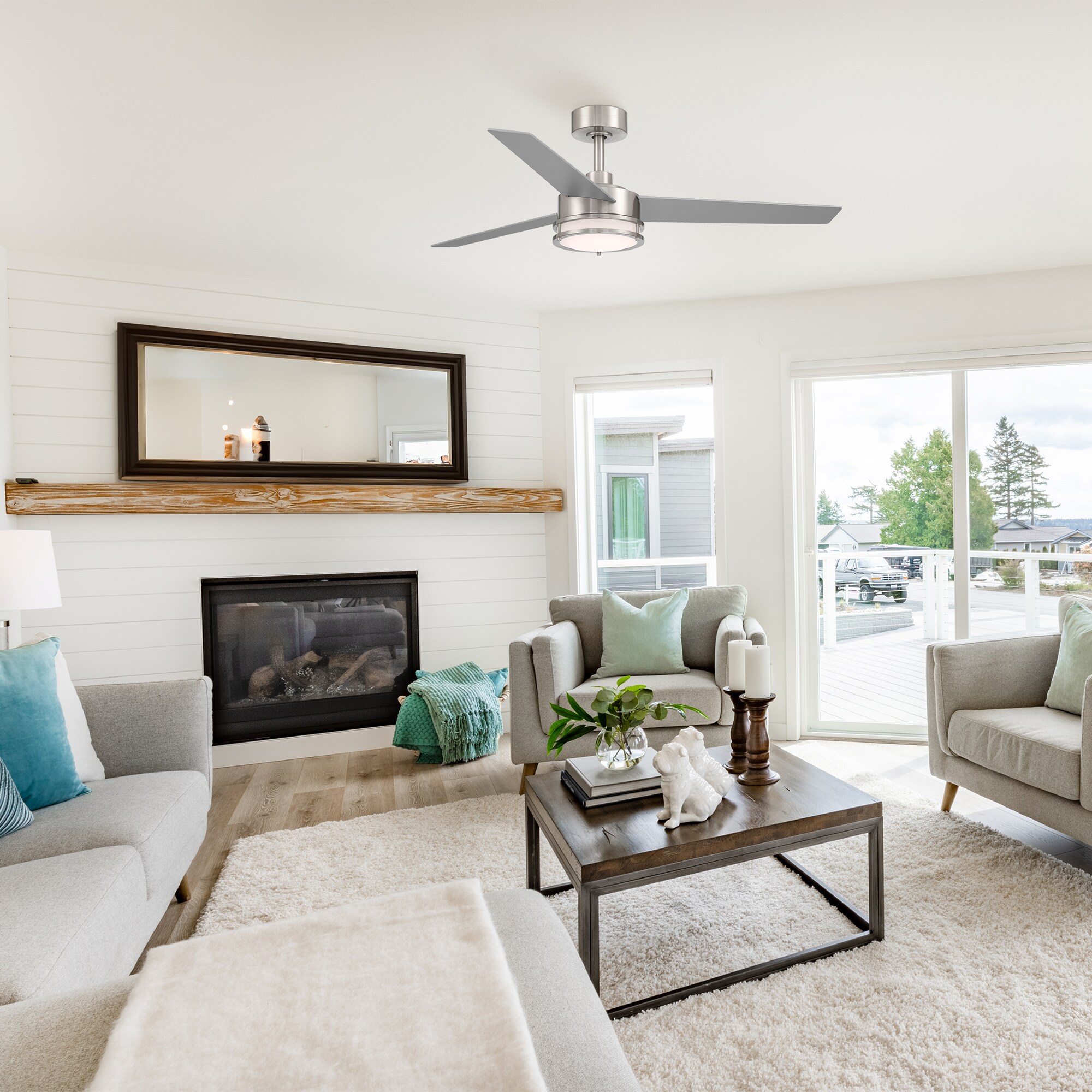 Cassini 52-in Color-Changing Integrated LED Outdoor Flush Mount Smart Brushed Nickel with Silver Blades Ceiling Fan With Light - Remote Included ( 3 -Blade ) - Image 5