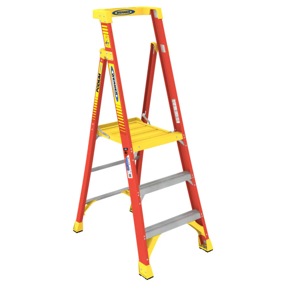 PD6200 3-ft ( 9-ft Reach Height ) Fiberglass Type 1A - 300 lbs. Load Capacity Platform ladder