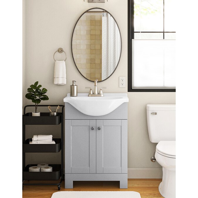 Style Selections Euro 24-in Gray Single Sink Bathroom Vanity with White Cultured Marble Top