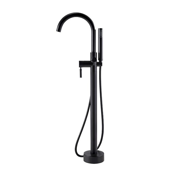 OVE Decors Athena Matte Black 1-handle Freestanding High-arc Bathtub Faucet with Hand Shower (Valve Included)