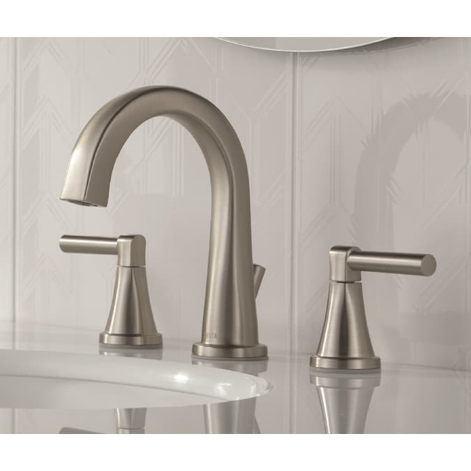 Delta Becker Spotshield Brushed Nickel Widespread 2-Handle WaterSense Bathroom Sink Faucet with Drain