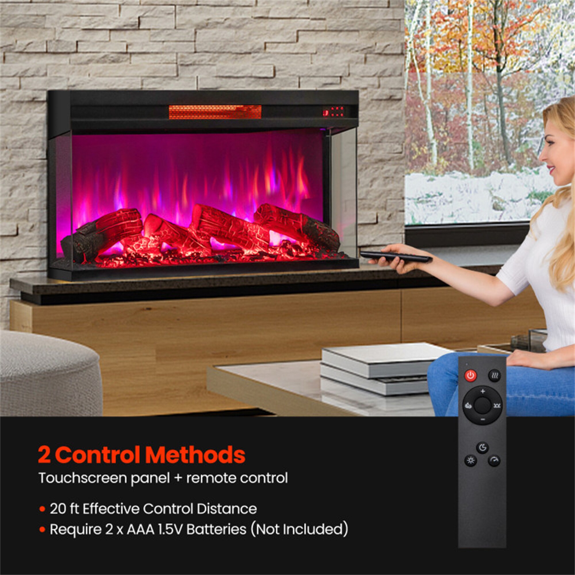 36-Inches W Black Wall mount Infrared quartz Tabletop Electric Fireplace with Remote Control Included - Image 9