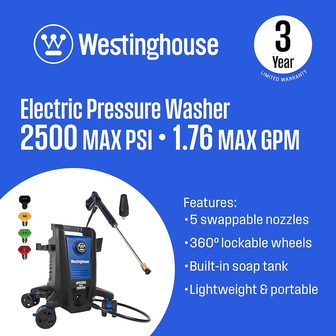 Westinghouse ePX3500 Includes 4 Nozzles + Turbo Nozzle 2500 PSI 1.76-GPM Cold Water Electric Pressure Washer with 5 Spray Tips - Image 2
