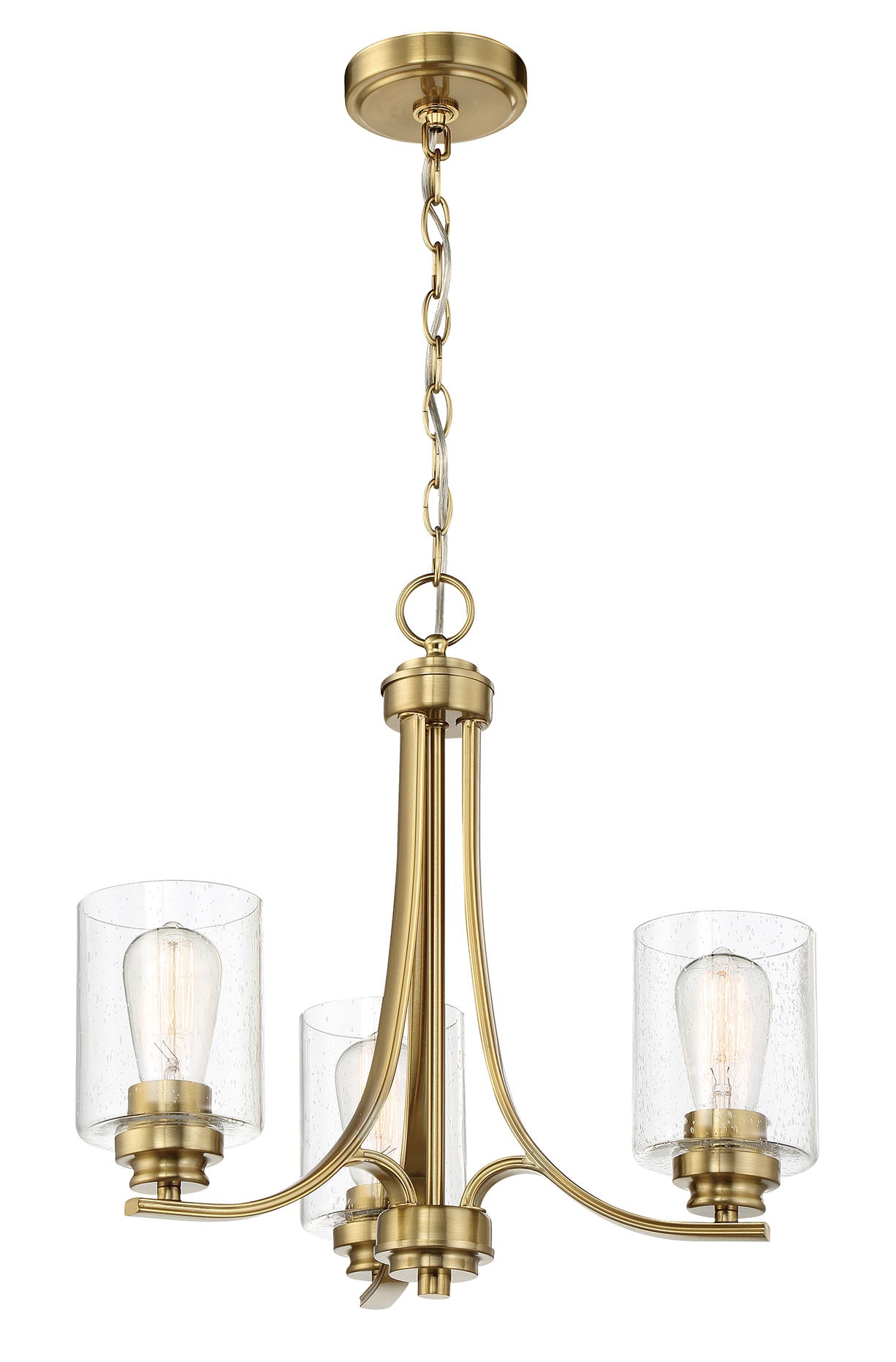 Bolden 3 -Light Satin Brass Transitional Beaded For Use in Bedrooms, Dining Rooms, Foyers, Kitchens, Living Rooms Chandelier