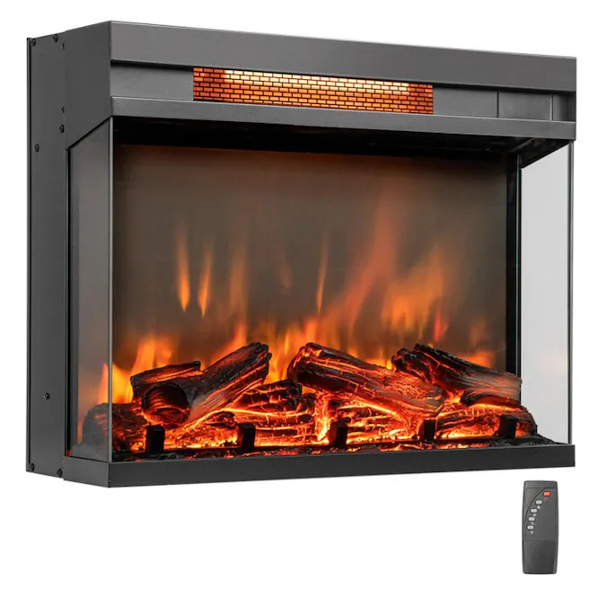 BABOOM 22.8-in W Black Infrared Quartz Corner Electric Fireplace with Remote Control Included
