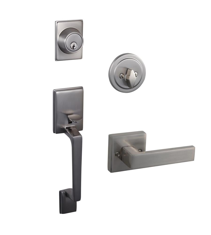 Karsen Karsen Satin Nickel Single-Cylinder Deadbolt Universal Interior/Exterior Keyed entry Door Handle Combo pack 4 -Pack