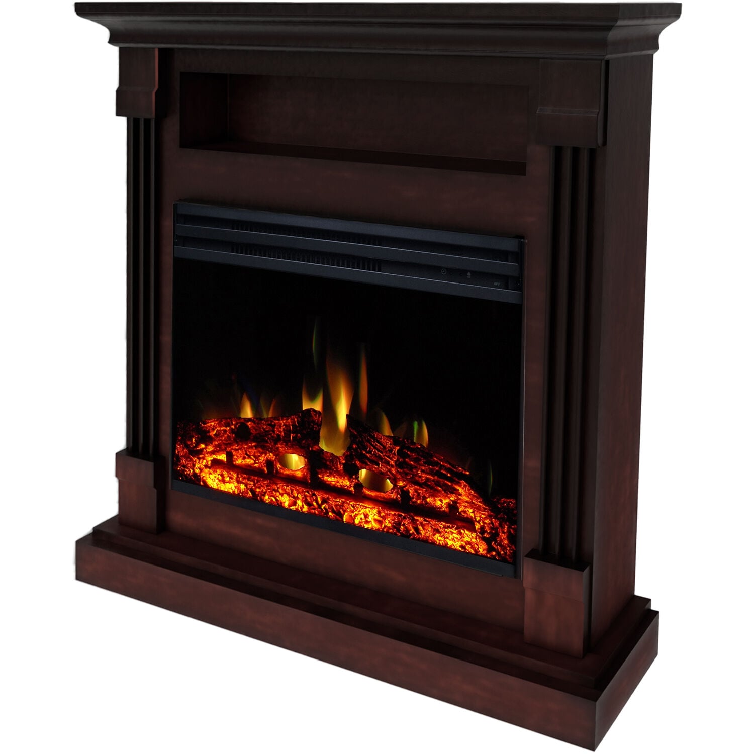 33.9-Inches W Mahogany Free standing Fan-forced Flat wall Electric Fireplace with Remote Control Included - Image 10