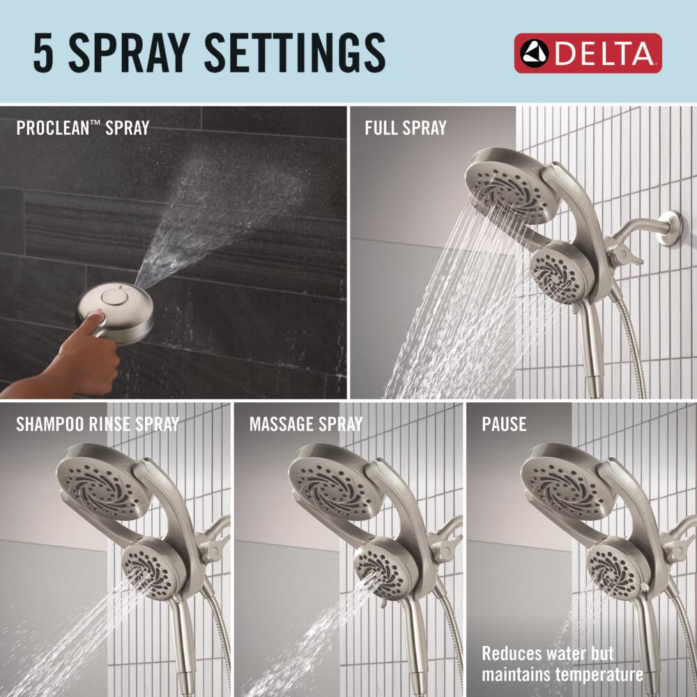 HydroRain 5 -Spray SpotShield Brushed Nickel 6-in Round Dual/Combo High Pressure Rain Shower Head 1.75 GPM - Image 5