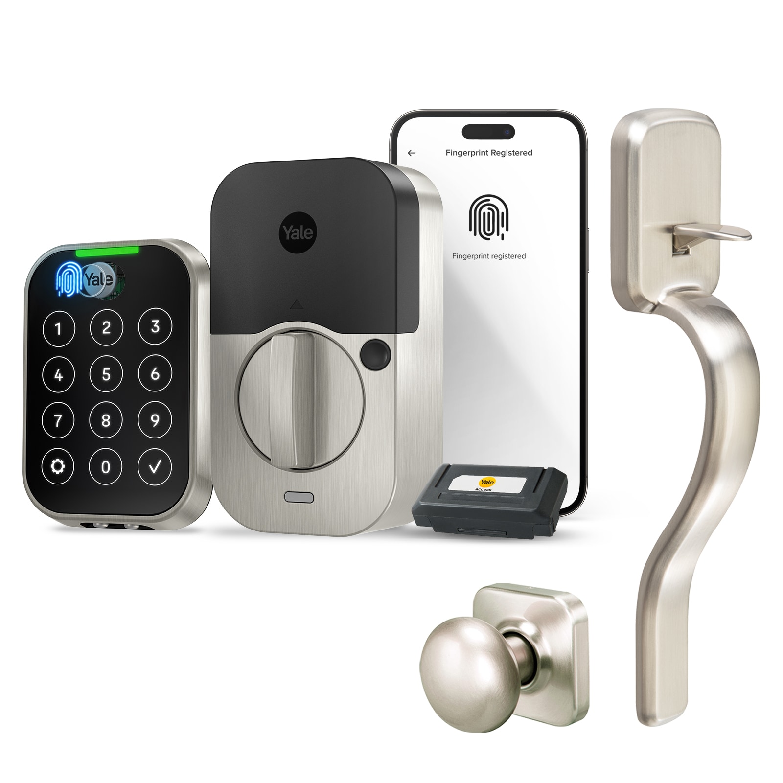 Assure Lock 2 Bio Ridgefield Bundle Satin Nickel Smart Lock Electronic Deadbolt and Handleset with Wifi Bluetooth Fingerprint Touchscreen Keypad