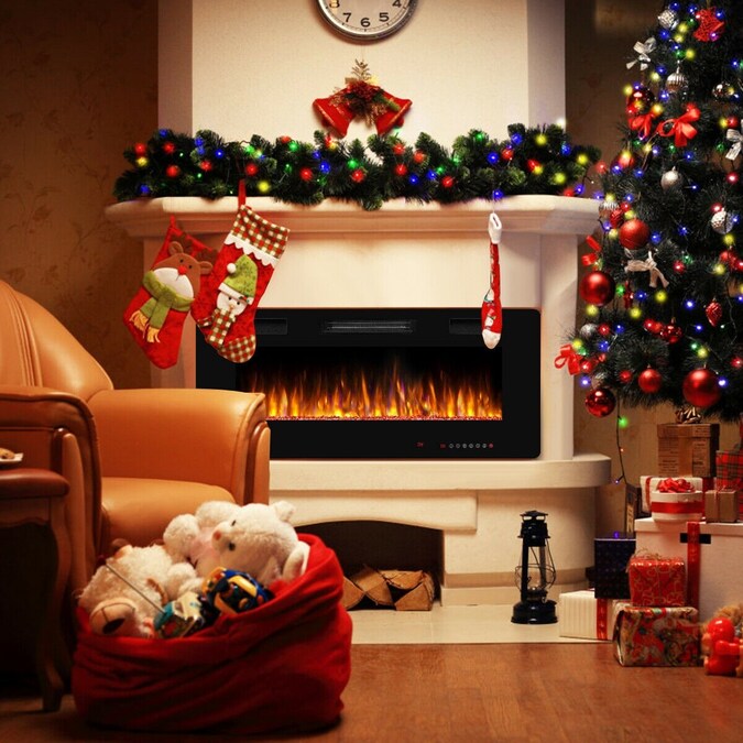 Clihome 42-in W Black Fan-forced Wall-mount Electric Fireplace with Remote Control Included