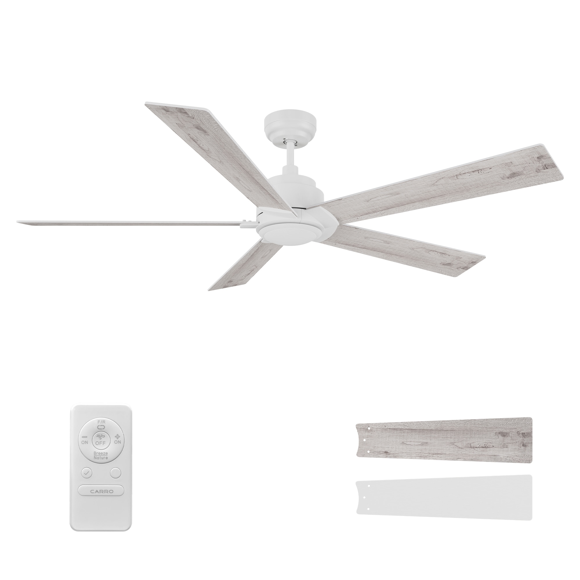 Welland 60-in White with White/Light Wooden Blades Ceiling Fan Without Light - Remote Included ( 5 -Blade )