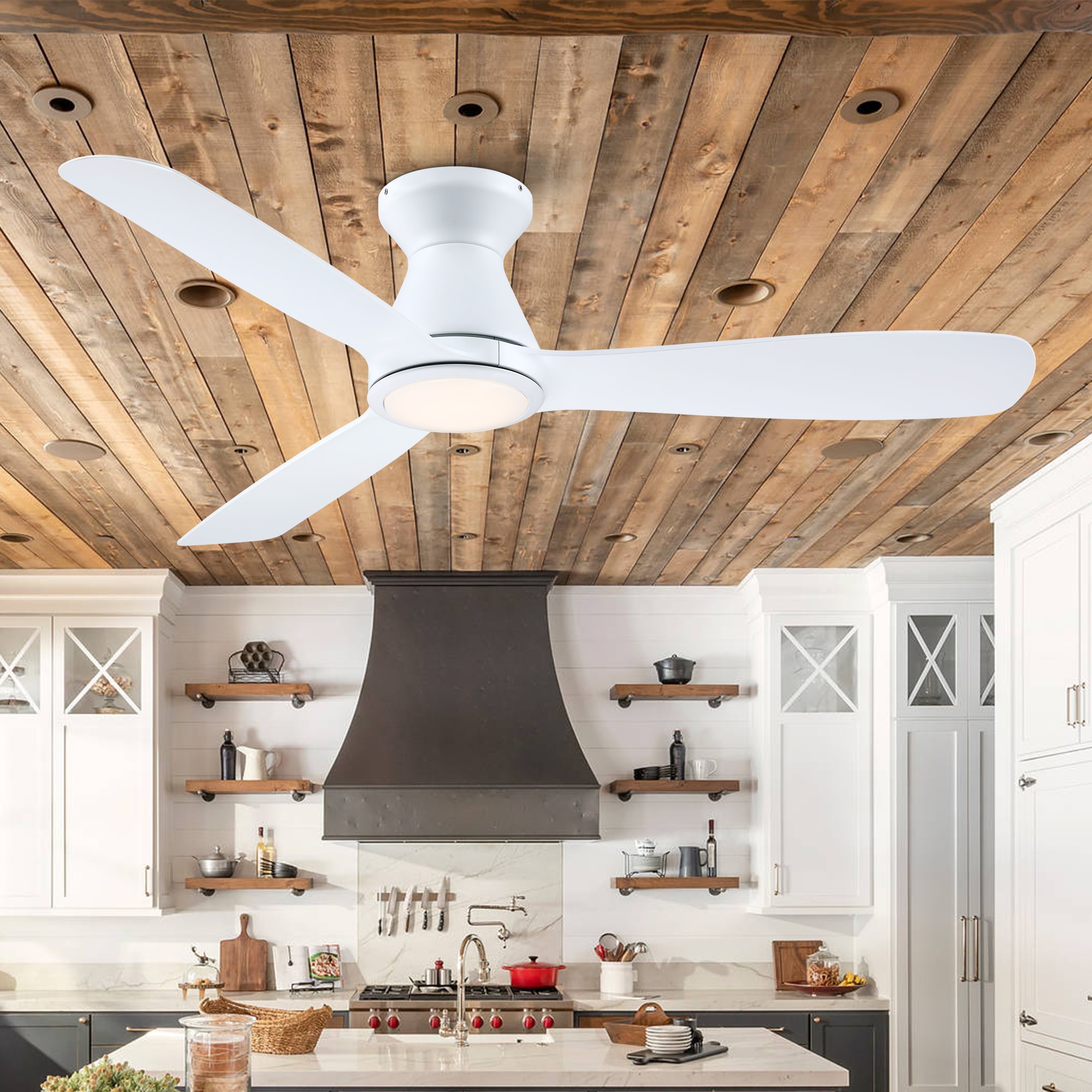 52-in Flush Mount White with White Blades Chandelier Ceiling Fan With Light - Remote Included ( 3 -Blade ) - Image 2