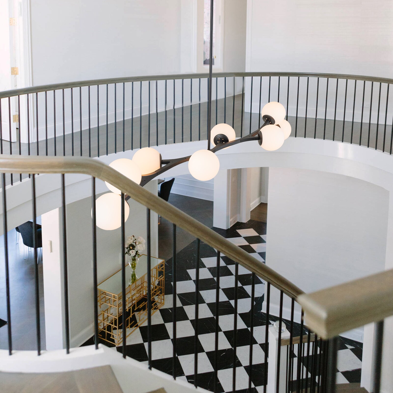 Deerfield 8 -Light Black Modern/contemporary Opal glass Linear Large Hanging Kitchen island light - Image 9