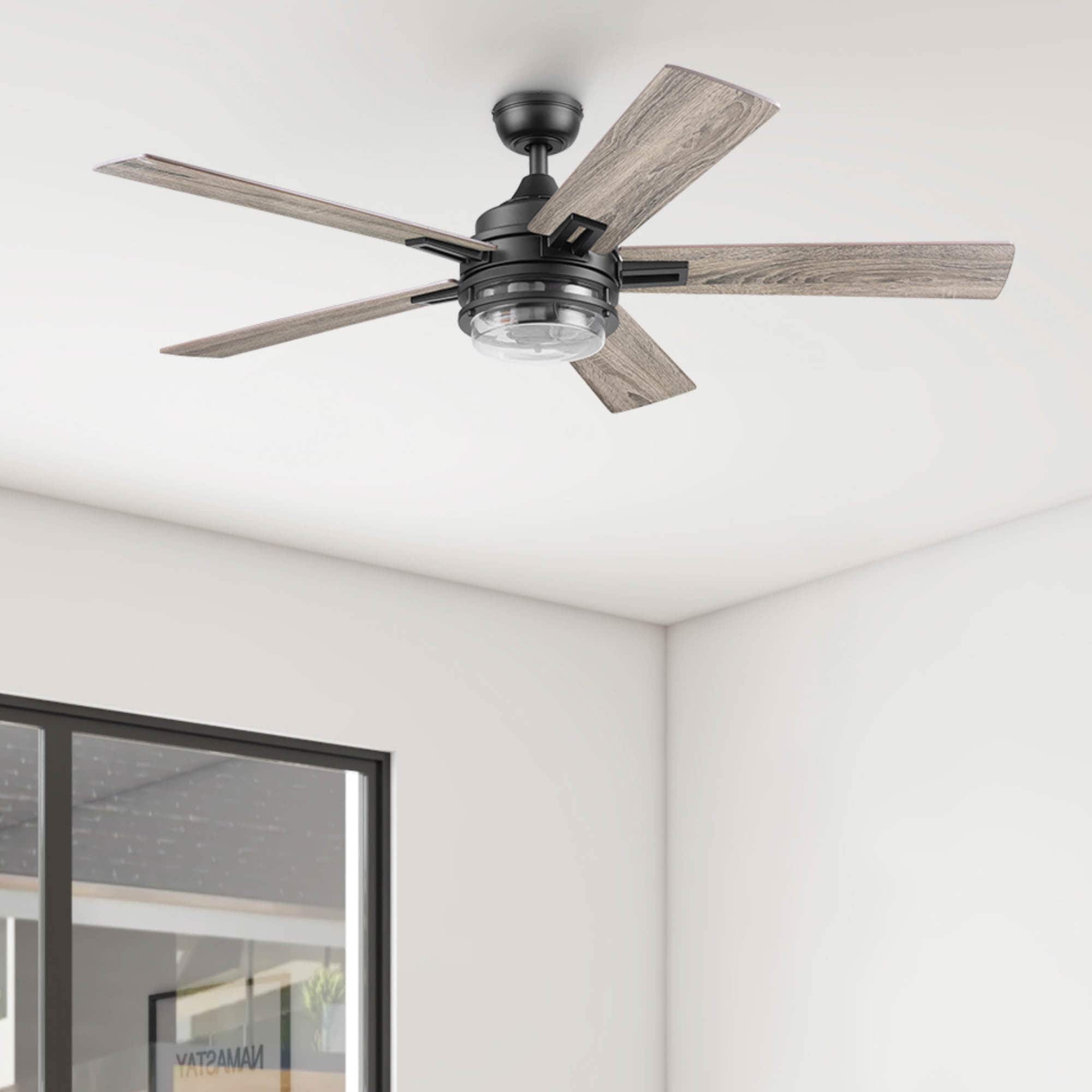 Myers Park 52-in Matte Black with Rough Pine Blades Ceiling Fan With Light - Remote Included ( 5 -Blade )