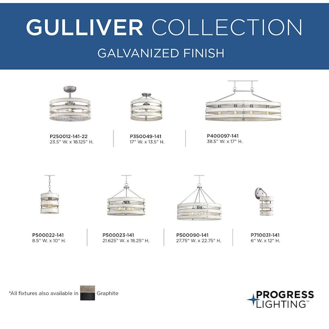 Progress Lighting Gulliver 3-Light 17-in Black Semi Flush Mount Light - Image 14