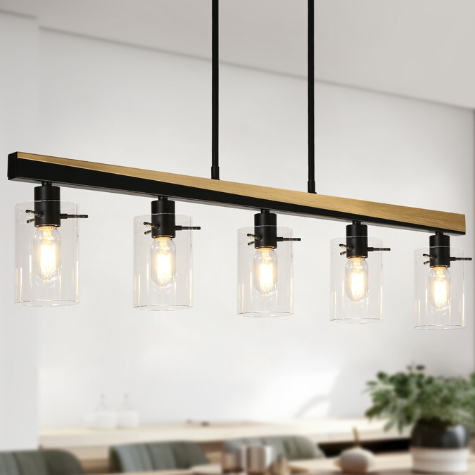 LNC Fagerlund 5-Light 39.3-in Black and Antique Gold Modern/Contemporary Clear Glass Linear LED Large Hanging Kitchen Island Light