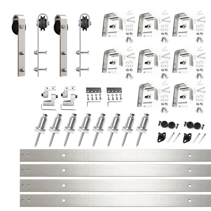 HOMACER 132-in Brushed Nickel Indoor J-strap Double Bypass Barn Door Hardware Kit