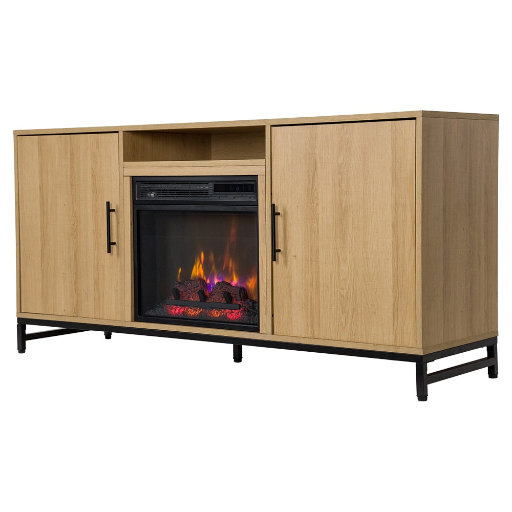56-Inches W White Oak TV Stand with Infrared quartz Flat wall Electric Fireplace with Remote Control Included - Image 3