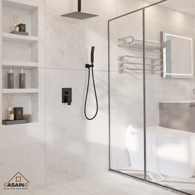 CASAINC Matte Black 10-in Waterfall Dual Head Built-In Shower Faucet System with 2-way Diverter (Pressure-balanced Valve Included) - Image 11