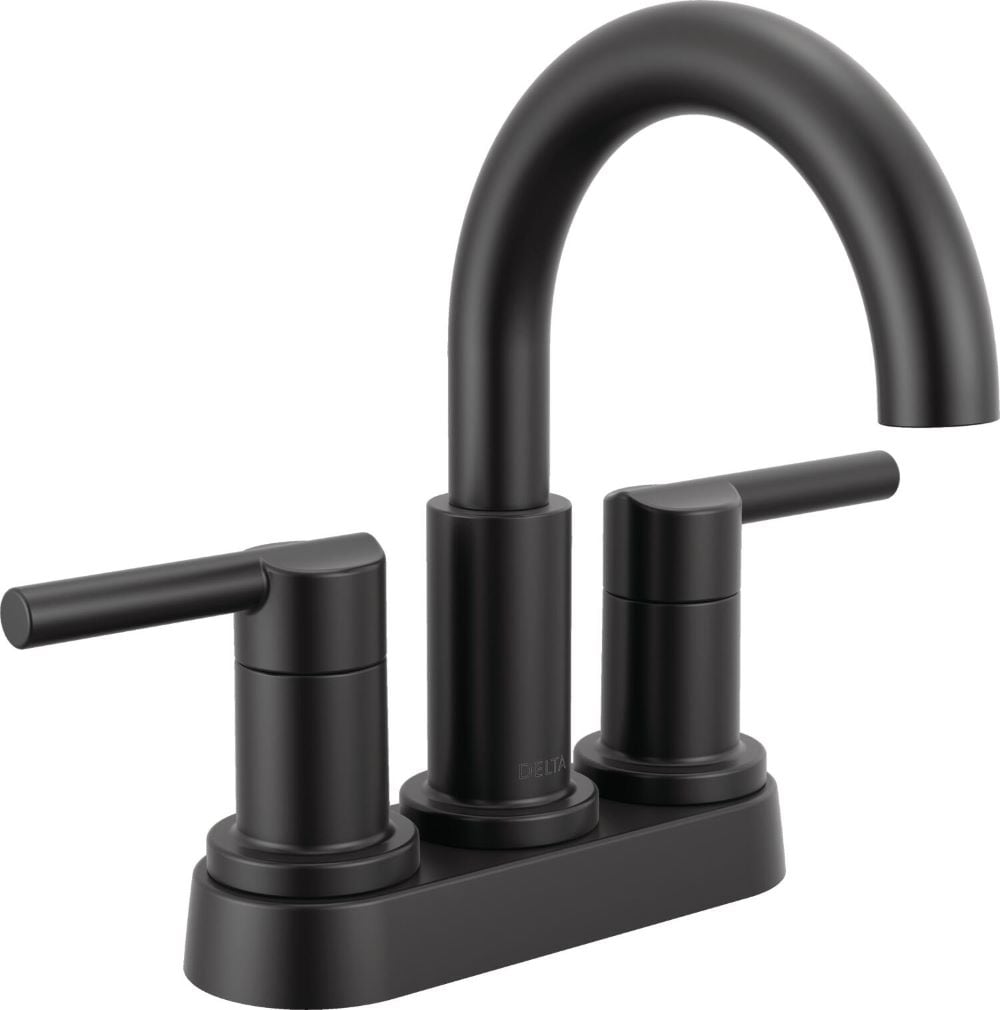 Nicoli Matte Black 4-in centerset 2-handle WaterSense Mid-arc Residential Handle Bathroom Sink Faucet with Drain