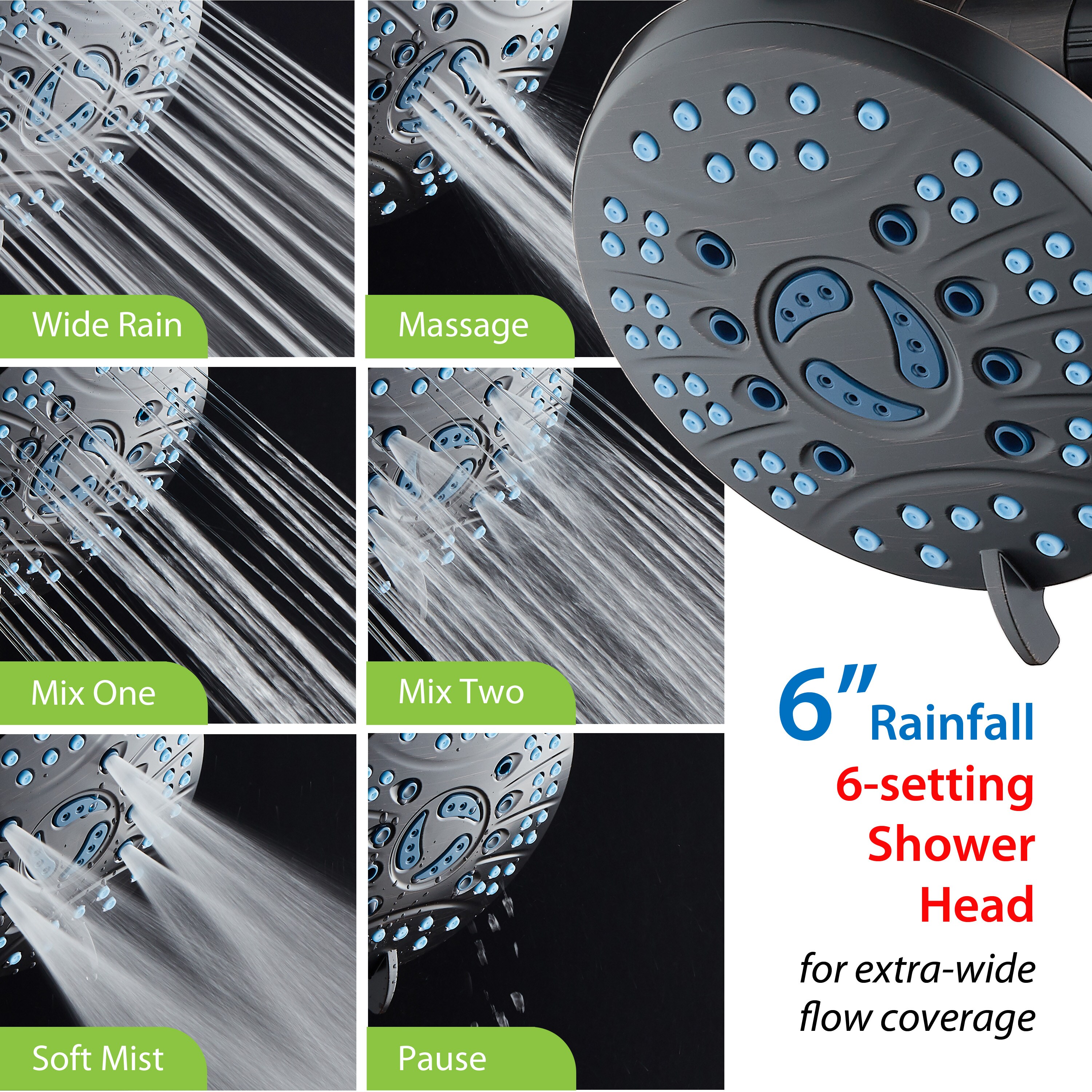 50.0 -Spray Oil Rubbed Bronze 6-in Round Dual/Combo High Pressure Rain Shower Head 2.5 GPM - Image 8
