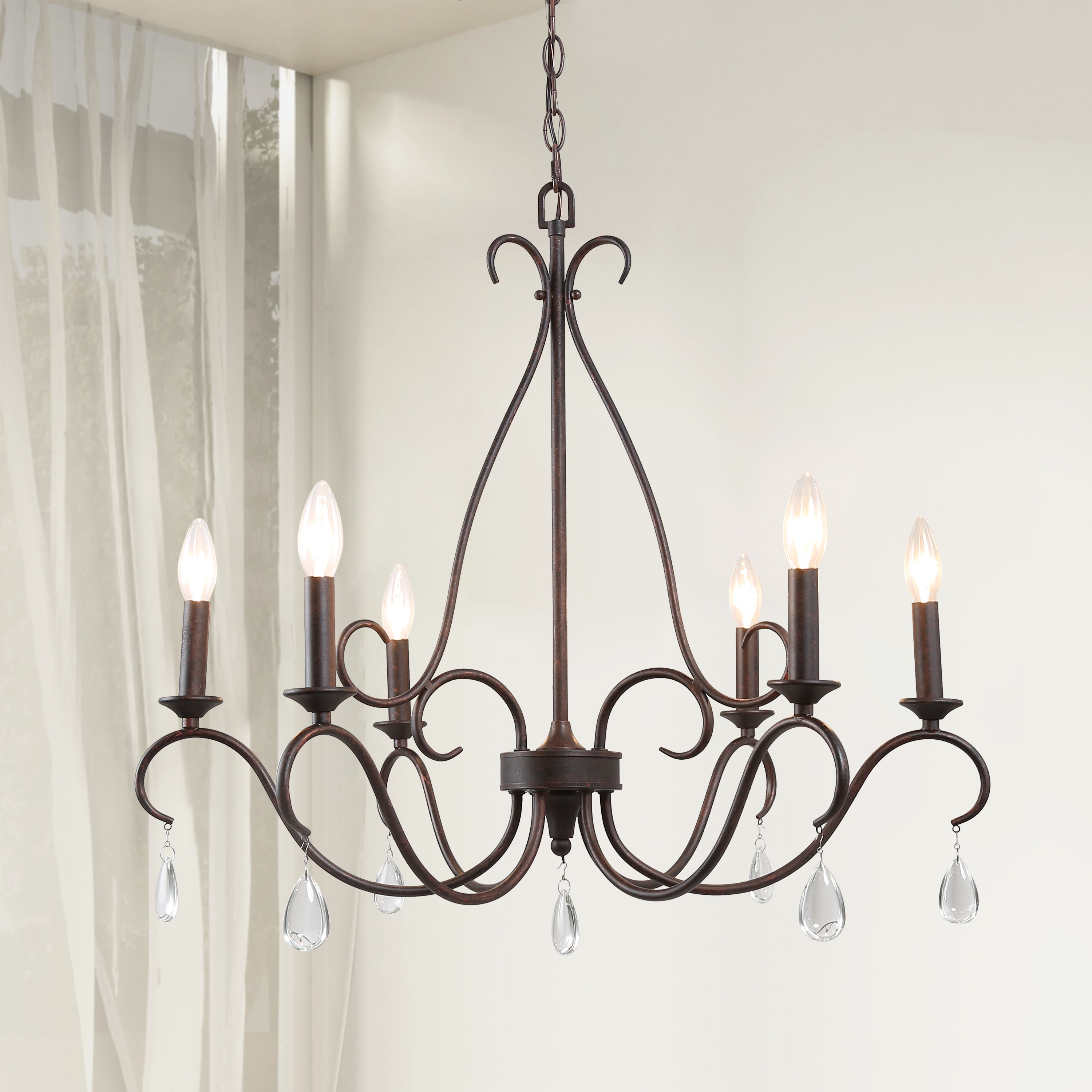 Miller 27'' Large 6 -Light Distressed Bronze Transitional Crystal For Use in Bedrooms, Dining Rooms, Foyers, Kitchens, Living Rooms Chandelier