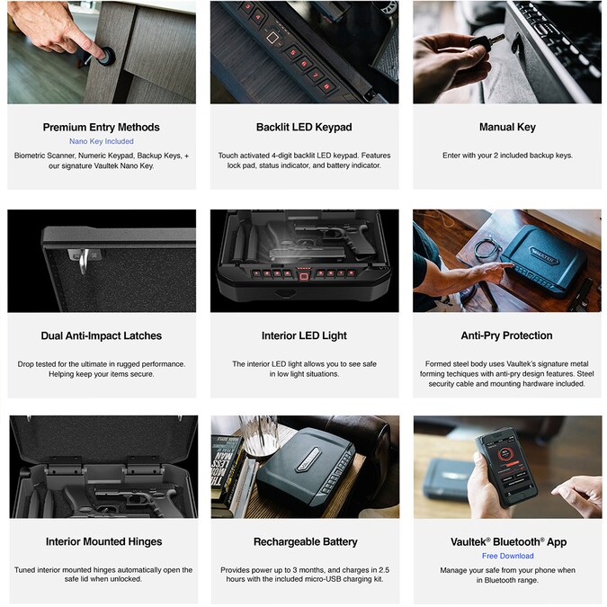 Vaultek VTi Full-Size Bluetooth Enabled 2-Gun Biometric Gun Safe with Interior Lighting - Image 5